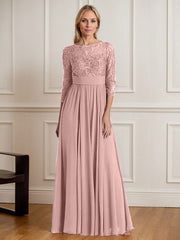 A-Line Scoop Floor-Length Sequins Chiffon Mother of the Bride Dress