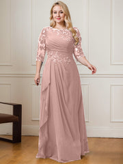 A-line Scoop Floor-Length Lace Chiffon Mother of the Bride Dress With Cascading Ruffles Sequins