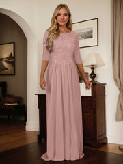 A-Line Scoop Floor-Length Chiffon Mother of the Bride Dress