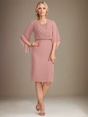 Sheath/Column V-Neck Knee-Length Lace Chiffon Mother of the Bride Dress With Sequins