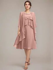 A-line Scoop Knee-Length Chiffon Mother of the Bride Dress With Beading