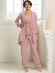 Elegant Appliques 3 Pieces Chiffon Mother of The Bride Jumpsuit with Wrap