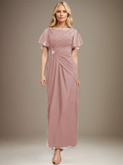 A-line Scoop Ankle-Length Chiffon Mother of the Bride Dress With Beading Pleated