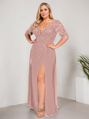Sheath/Column V-Neck Floor-Length Lace Chiffon Mother of the Bride Dress With Sequins