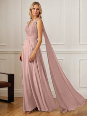 A-Line V-Neck Floor-Length Chiffon Mother of the Bride Dress
