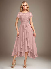 Asymmetrical Sequin Mother of Bride Dress with Appliques