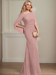 Trumpet/Mermaid Boat Neck Floor-Length Chiffon Mother of the Bride Dress With Pleated