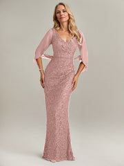 Mermaid V-Neck Floor-Length Chiffon Mother of the Bride Dress