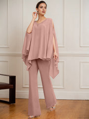 Separates Jumpsuit/Pantsuit V-Neck Floor-Length Chiffon Mother of the Bride Dress With Beading