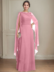 A-line Scoop Floor-Length Chiffon Mother of the Bride Dress With Bow Pleated