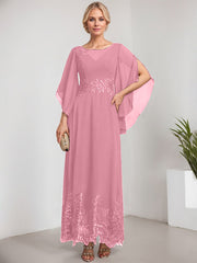 A-line Scoop Illusion Ankle-Length Lace Chiffon Mother of the Bride Dress With Sequins