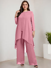 Separates Jumpsuit/Pantsuit Scoop Floor-Length Chiffon Mother of the Bride Dress With Beading Sequins