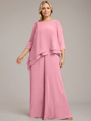 Separates Jumpsuit/Pantsuit Scoop Floor-Length Chiffon Mother of the Bride Dress With Beading