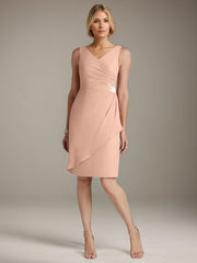 Sheath V-Neck Knee-Length Chiffon Mother of the Bride Dress