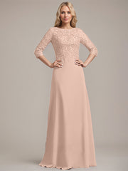 A-line Scoop Floor-Length Lace Chiffon Mother of the Bride Dress