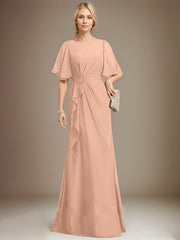 A-line Scoop Floor-Length Chiffon Mother of the Bride Dress With Cascading Ruffles Beading Sequins