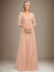 Empire V-Neck Floor-Length Lace Chiffon Mother of the Bride Dress With Cascading Ruffles Sequins