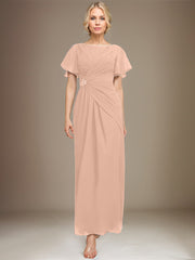 A-line Scoop Ankle-Length Chiffon Mother of the Bride Dress With Beading Pleated