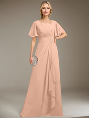 A-line Asymmetrical Floor-Length Chiffon Mother of the Bride Dress With Pleated Beading Sequins