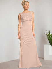 Empire Scoop Floor-Length Mesh Lace Mother of the Bride Dress With Pleated