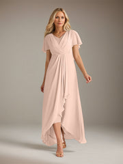 A-Line V-Neck Asymmetrical Chiffon Mother of the Bride Dress