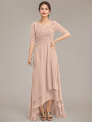 A-line Asymmetrical Asymmetrical Lace Chiffon Mother of the Bride Dress With Pleated Sequins