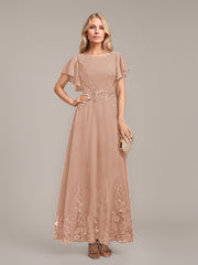 A-line Scoop Ankle-Length Lace Chiffon Mother of the Bride Dress With Sequins