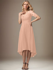 A-line V-Neck Asymmetrical Lace Chiffon Mother of the Bride Dress With Sequins