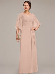 Sheath/Column V-Neck Floor-Length Chiffon Mother of the Bride Dress With Pleated Sequins Beading