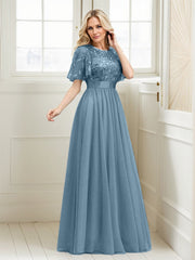 A-Line Short Sleeve Embroidery Mother Of The Bride Dress