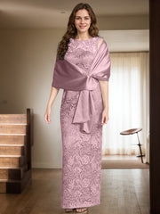 Sheath/Column Scoop Neck Floor-Length Lace/Silk Like Satin Mother Of The Bride Dresses