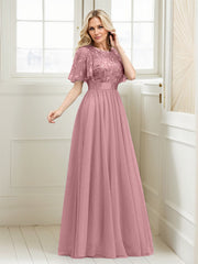 A-Line Short Sleeve Embroidery Mother Of The Bride Dress