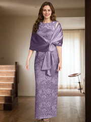 Sheath/Column Scoop Neck Floor-Length Lace/Silk Like Satin Mother Of The Bride Dresses