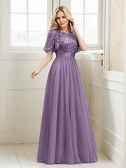 A-Line Short Sleeve Embroidery Mother Of The Bride Dress