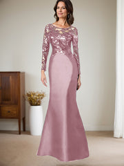 Scoop Neck Long Sleeves Floor-Length Satin/Sequined Mother Of The Bride Dresses