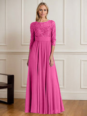A-Line Scoop Floor-Length Sequins Chiffon Mother of the Bride Dress