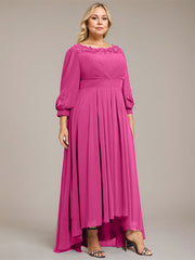 A-line Scoop Asymmetrical Chiffon Mother of the Bride Dress With Pleated Appliques Lace