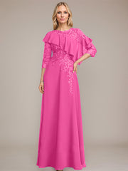 A-line Scoop Illusion Floor-Length Chiffon Lace Mother of the Bride Dress With Ruffle Sequins Beading