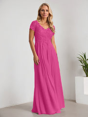A-Line V-Neck Floor-Length Chiffon Mother of the Bride Dress