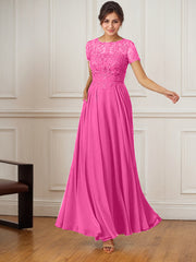 A-Line Boat-Neck Floor-Length Sequins Chiffon Mother of the Bride Dress