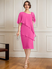 Sheath/Column Asymmetrical Knee-Length Chiffon Mother of the Bride Dress With Sequins Beading