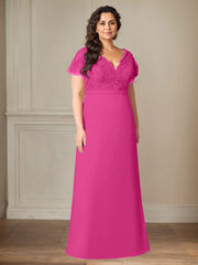 A-Line V-Neck Lace Chiffon Mother of the Bride Dress