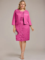 Sheath/Column Scoop Knee-Length Chiffon Lace Mother of the Bride Dress With Beading