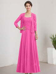 A-line Square Floor-Length Lace Chiffon Mother of the Bride Dress With Sequins