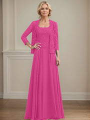 A-Line Square Neckline Chiffon Mother Of The Bride Dresses With Lace