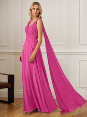 A-Line V-Neck Floor-Length Chiffon Mother of the Bride Dress