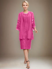 Sheath/Column Scoop Knee-Length Lace Mother of the Bride Dress With Sequins Beading