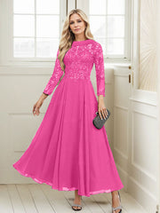 A-Line Scoop Neck Ankle-Length Chiffon Mother Of The Bride Dresses With Lace