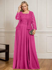 A-line Square Floor-Length Lace Chiffon Mother of the Bride Dress With Sequins