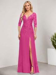 Sheath/Column V-Neck Floor-Length Lace Chiffon Mother of the Bride Dress With Sequins